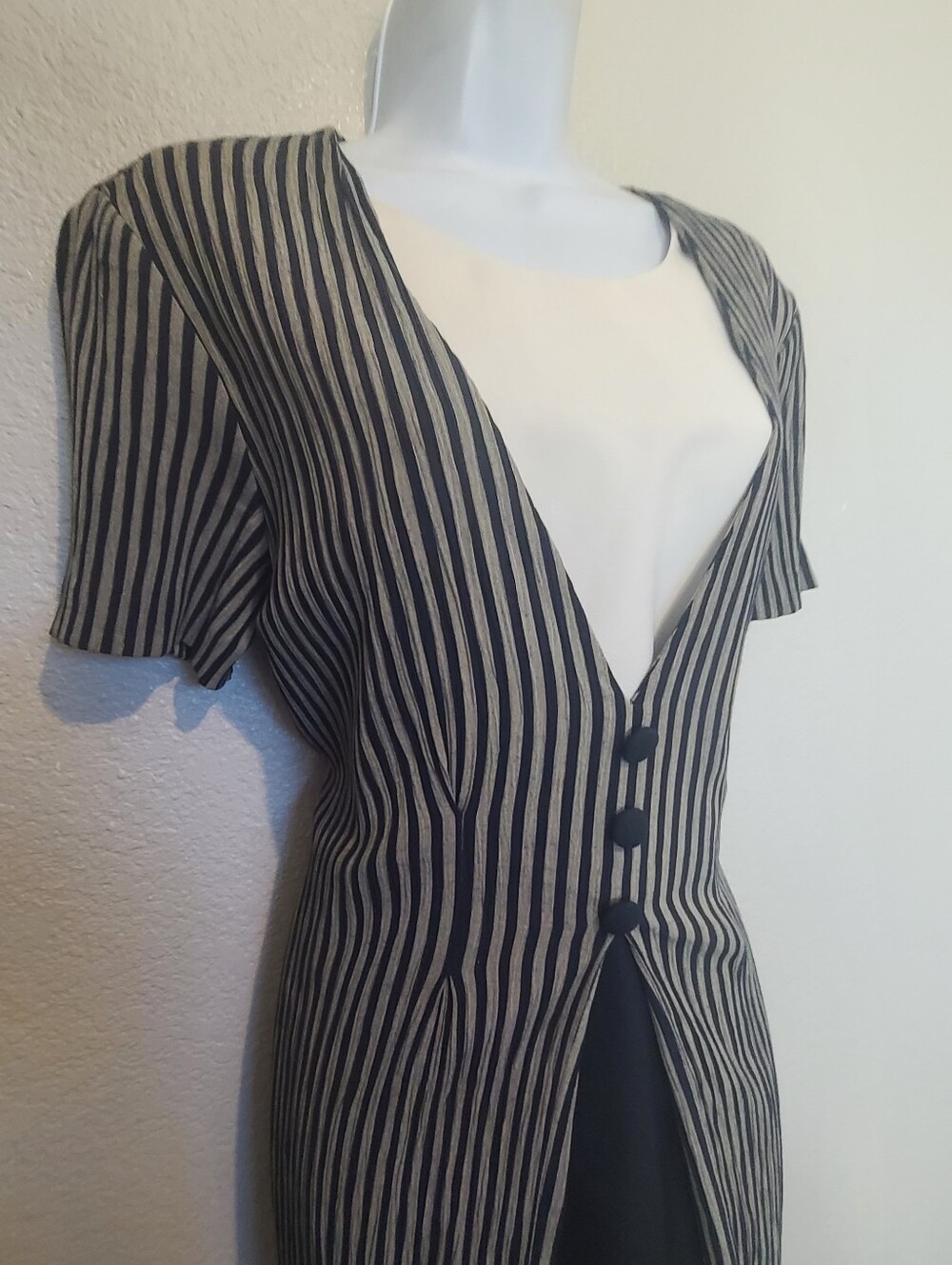Dorée Vintage 90s Striped Black and White Layered Sheath Dress Career Woek - Picture 4 of 6